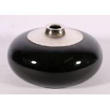 Leonardo contemporary black glass vase or candle holder of curling stone shape with silver rim by