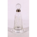 Contemporary cut glass perfume bottle of elongated bell shape with silver rim by Bishtons Ltd,