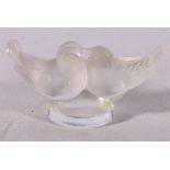 Lalique of France frosted glass love bird group, 7cm wide