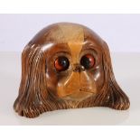 German Black Forest type treen mantle clock in the form of Spaniel's head, the eyes pointing to