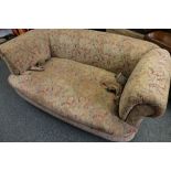 Mahogany upholstered scroll arm sofa, 185 cm wide x 105 cm depth.