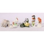 Six Herend of Hungary hand painted porcelain models including woodpecker, elephant, parrot,