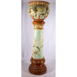 Burmantofts Faience jardiniere on stand, impressed pattern number 2022B , 104cm tall