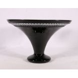 Contemporary Waterford hobnail flash cut black glass centre piece bowl of trumpet form by John