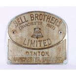 Cast metal plaque for water purification engineers Bell Brothers (Manchester 1927) Limited of