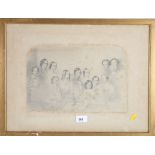Framed family portrait grouping of the Farqhuarson family with pencil sketch and annotations