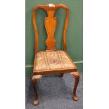 Single mahogany splat-back dining chair raised on cabriole supports.