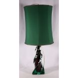 Contemporary art glass table lamp with tapering triangular green twist column, glass section 35cm