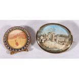 19th century watercolour miniature on sheet ivory possibly Indian and a micromosaic easel photograph