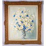 ELIZABETH ROUVIERE Still life albarelo of flowers Signed oil on canvas 64 x 53cm ARR