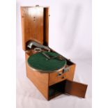 Miller & Son of Cambridge portable gramophone in oak case, 32cm long