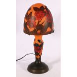 Reproduction Galle type mushroom art cameo glass table lamp, 38cm tall