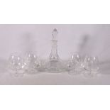 Cut crystal ship's style decanter and four brandy glasses with fern decoration
