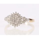 9ct yellow gold diamond cluster flowerhead ring, 3.9g, size V/W.