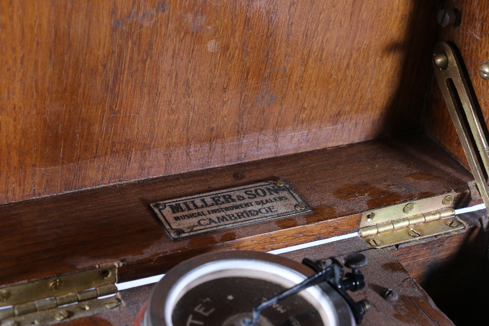 Miller & Son of Cambridge portable gramophone in oak case, 32cm long - Image 2 of 3