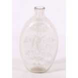 Georgian blown glass flask with etched floral spray design, 16cm tall