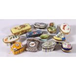 Continental porcelain box decorated with bird vignettes and eleven French Limoges trinket boxes, (