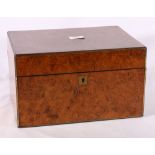 19th century burr walnut toilet box with secret drawer, 31cm wide