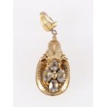 15ct gold Victorian pendant set with four faceted white quartz stones, 2.3g