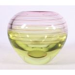 Evolution by Waterford contemporary art glass vase of thistle green and purple colour and swirl