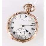 Gold plated openfaced keyless pocket watch by Robertson & Watt of Dundee with 15 jewel movement