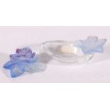 French Daum art glass pate de verre rose model and a clear dish with pate de verre floral