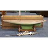 20th century wooden model pond yacht, 106cm long with wooden case