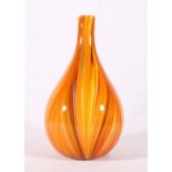 Contemporary Murano style art glass vase of bottle form with orange, red and yellow striations, 32cm