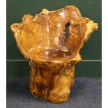 Rustic burr wood chair formed from a tree stump, 77 cm tall.