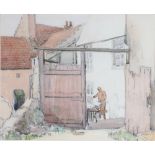 HARRY BERSTECHER RSW (1893-1983) Mending the nets Pittenweem East Neuk Signed watercolour 28cm x