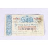 The Royal Bank of Scotland £5 five pound banknote 2nd February 1929 Speed E2728/5491 SC806b Pick317b