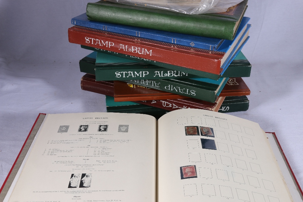 Stamp collection in 10 albums and stockbooks including three GB vic 1d reds on covers, 17 1d penny