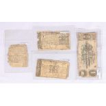 Four early American banknotes including Connecticut one shilling & six-pence 19th June 1776 no: