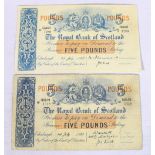 The Royal Bank of Scotland £5 five pound banknote 1st July 1952 Thomson and Dick G2037/7280 SC807a