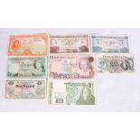 A collection of Irish and Northern Irish banknotes including The Central Bank of Ireland ten