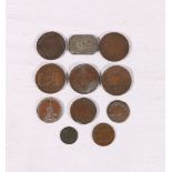 Scottish tokens including Montrose halfpennny 1789 with lunatic hospital reverse 1781, Dundee