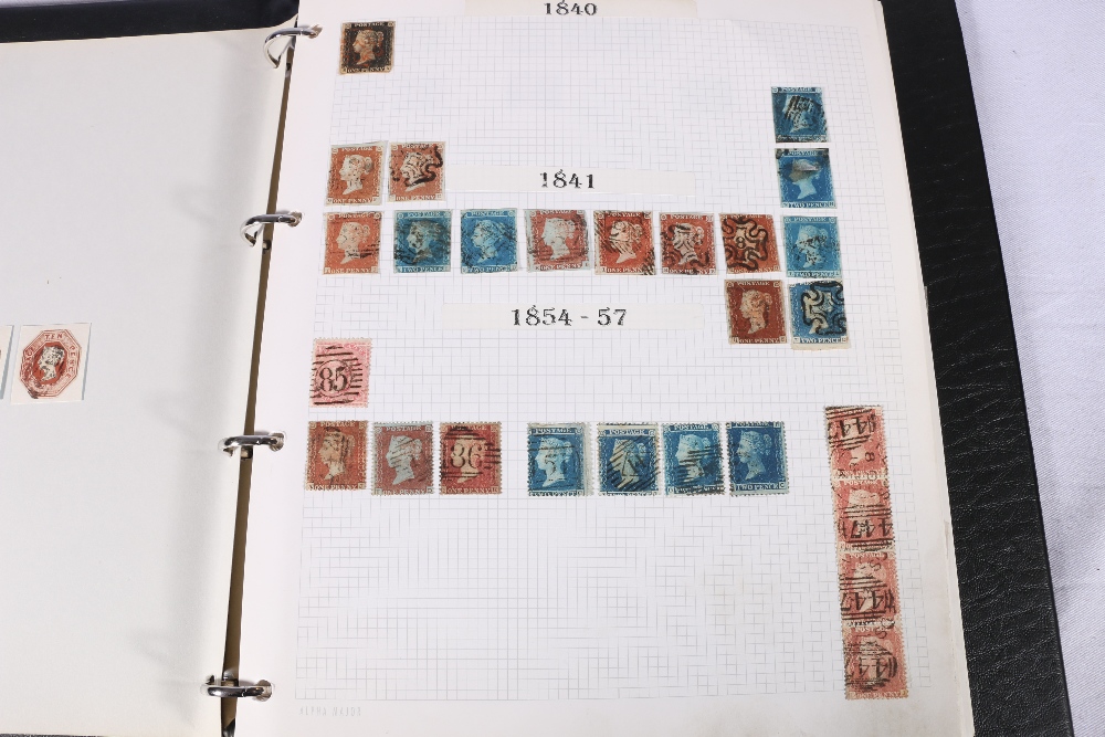 GB, an album containing vic 1d penny black SA red Maltese cross cancel, 8 1d penny red imperf, 2d