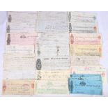 A collection of old Scottish cheques and receipts including The Commercial Bank of Scotland