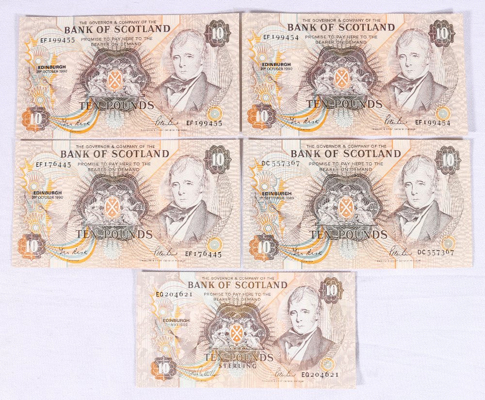 Bank of Scotland £10 ten pound banknote 1st September 1989 Risk and Burt DC557367 SC134d, three £