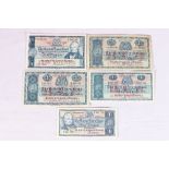 The British Linen Bank £5 five pound banknote 16th June 1964 Walker G/12 317561 SC216b and four £1