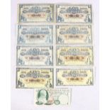 The Royal Bank of Scotland nine £1 one pound banknotes including 1927 SC802b, 1934 SC802b, 1938