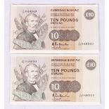 Clydesdale Bank PLC two consecutive £10 ten pound banknotes 18th September 1987 A R Cole Hamilton
