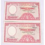 National Commercial Bank of Scotland Limited two £20 twenty pound banknotes 16th September 1959