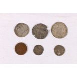 ENGLAND Elizabeth II (1558-1603) hammered silver sixpence 158?, another illegible, penny with hand