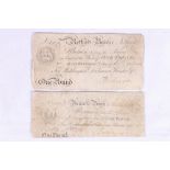 Retford Bank £1 one pound banknote 20th September 1807 and Newark Bank £1 one pound banknote 15th