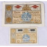 BANK OF SCOTLAND £20 twenty pound banknote 21st March 1958 SC143b and £5 five pound banknote 7th