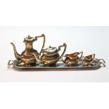 Silver miniature four-piece tea and coffee set with tray, Henry Matthews, Birmingham 1905, cased.