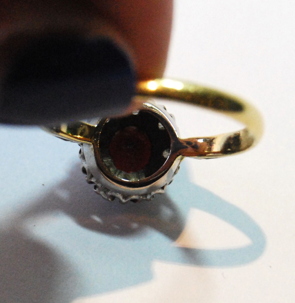 Diamond and garnet cluster ring in 18ct gold, size T. - Image 3 of 3