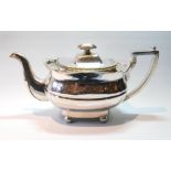 Silver teapot of moulded boat shape by G. McHattie, Edinburgh 1808, 20oz.