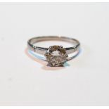 Diamond solitaire ring with brilliant, approximately .1ct, in platinum, size O.